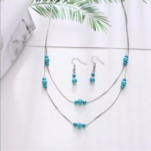 Layered silver marble turquoise necklace & earring